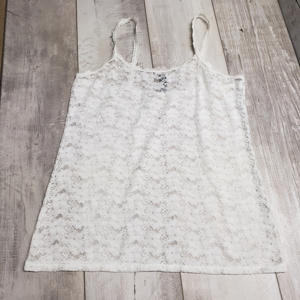 Smart & Sexy Floral Sheer Lace White Sleeveless Camisole Plus 2X Layer Romantic